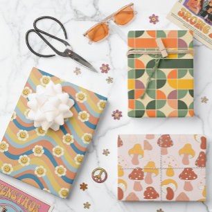 Hoja De Papel De Regalo Fun Cute Retro diseña hongos florales