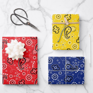 Hoja De Papel De Regalo Fun del patrón clásico de Bandana azul amarillo ro