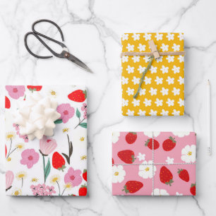 Hoja De Papel De Regalo Fun Floral Strawberry Dream