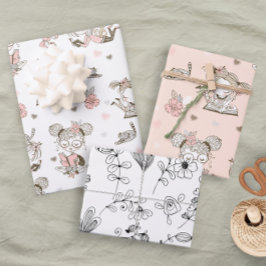 Hoja De Papel De Regalo Fun Girly Libera Floral de lectura negra rosa