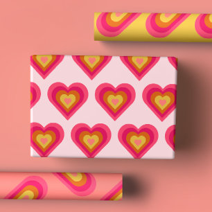 Hoja De Papel De Regalo Fun Groovy Retro Hearts