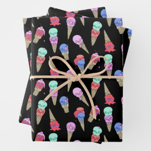 Hoja De Papel De Regalo Fun Melty Summer Gótico Skull Helado Crema pastel 