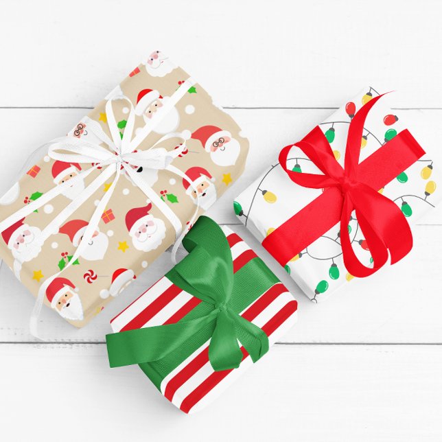 Hoja De Papel De Regalo Fun moderno Santa, Stripes y Navidades Luces Tan (Subido por el creador)