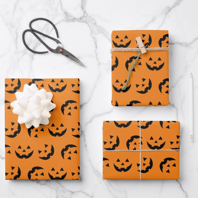 Hoja De Papel De Regalo Fun naranja negro jack o linterna patrón Halloween (Anverso)