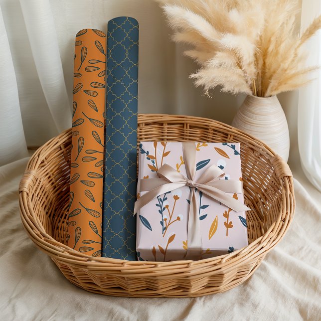 Hoja De Papel De Regalo Fun Naranja rosa azul floral geométrica (Subido por el creador)