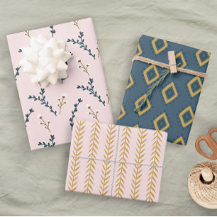 Hoja De Papel De Regalo Fun Naranja rosa azul floral geométrica