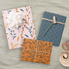 Hoja De Papel De Regalo Fun Naranja rosa azul floral geométrica