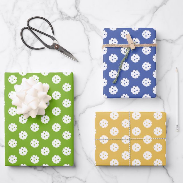 Hoja De Papel De Regalo Fun Pickleball Pattern Blue Green Naranja (Anverso)