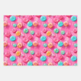 Hoja De Papel De Regalo Fun Pink and Blue Lollipops Candy Lane