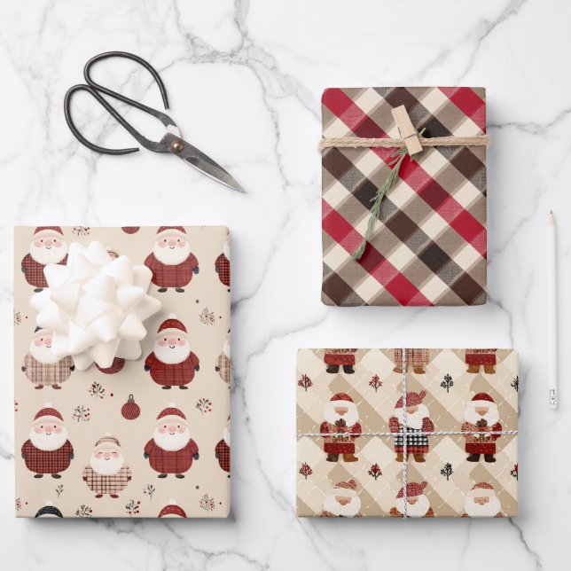 Hoja De Papel De Regalo Fun Red and Beige Christmas   (Anverso)