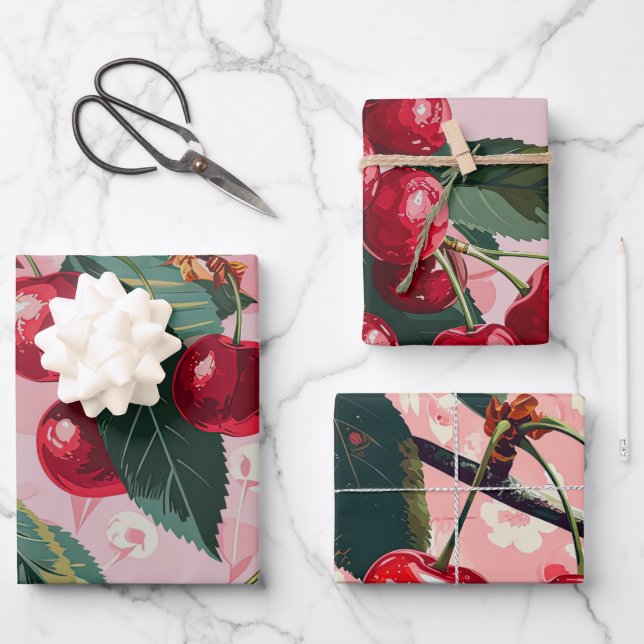 Hoja De Papel De Regalo Fun Retro 'Cherry Pop' Rosa (Anverso)
