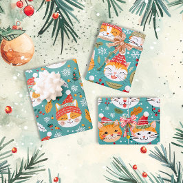 Hoja De Papel De Regalo Fun Retro Naranjas Gatos Navidades