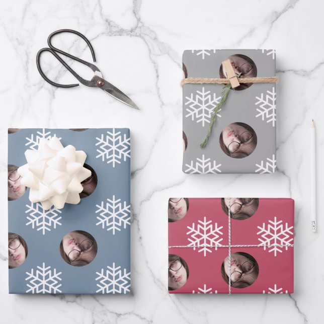 Hoja De Papel De Regalo Fun Snowflake Blue Red Gray Navidades Face (Anverso)