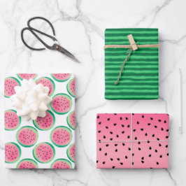 Hoja De Papel De Regalo Fun Summer Watermelon Fruto Verde Rosa