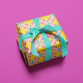 Hoja De Papel De Regalo Fun Tropical Yellow y Pink Boho Aloha