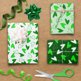 Hoja De Papel De Regalo Fun Whimsical Green Heart Pattern