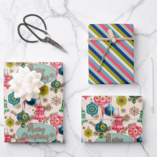Hoja De Papel De Regalo Funky Bright Retro Navidades