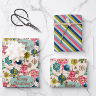 Hoja De Papel De Regalo Funky Bright Retro Navidades
