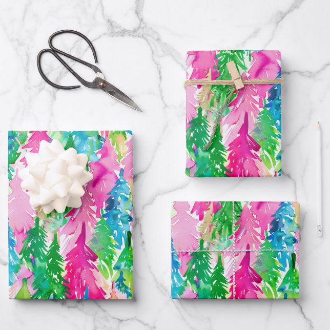 Hoja De Papel De Regalo Funky Brights Christmas Tree  (Anverso)