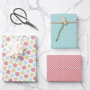 Hoja De Papel De Regalo Funky Coral Pink Red Mint Blue Green Snflakes
