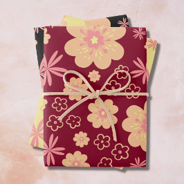 Hoja De Papel De Regalo Funky Floral Retro Pattern