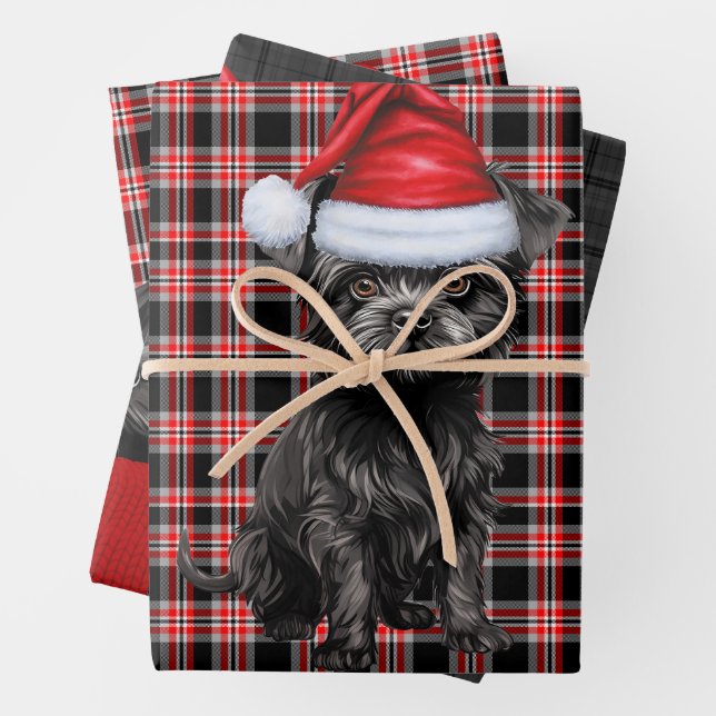 Hoja De Papel De Regalo Funny Affenpinscher Navidades Dog Holiday Plaid (In situ)
