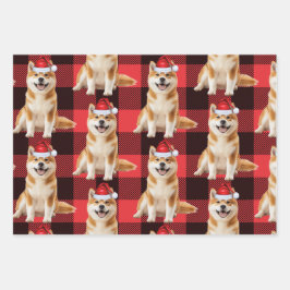 Hoja De Papel De Regalo Funny Akita Christmas Dog Buffalo Plaid