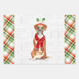 Hoja De Papel De Regalo Funny Boxer Navidades Perro y Holiday Plaid
