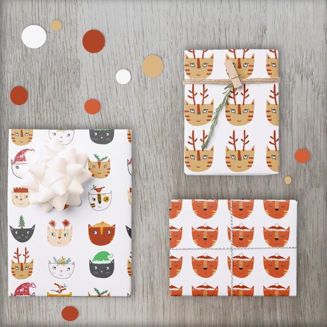 Hoja De Papel De Regalo Funny Cat Pattern Navidades (Funny Christmas cat wrapping paper sheets)