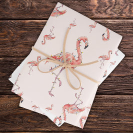 Hoja De Papel De Regalo Funny Christmas Holiday Flamingo Lights White Pink