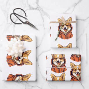 Hoja De Papel De Regalo Funny Corgi Usando Hoodie