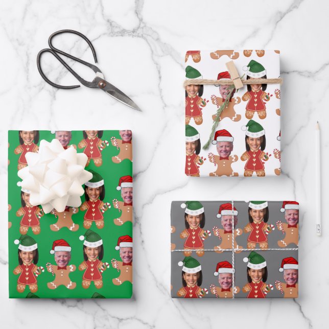 Hoja De Papel De Regalo Funny Joe Biden Kamala Harris Face Gingerbread (Anverso)