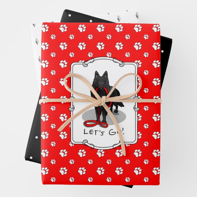 Hoja De Papel De Regalo Funny Let's Go! Walk Belgian Sheepdog (black 1) (In situ)