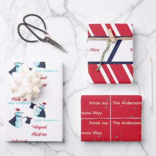 Hoja De Papel De Regalo Funny Magician Snowmen Navidades del patrón Santa 