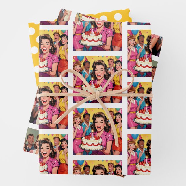 Hoja De Papel De Regalo Funny Retro Pop Art Birthday Party Surprise (In situ)