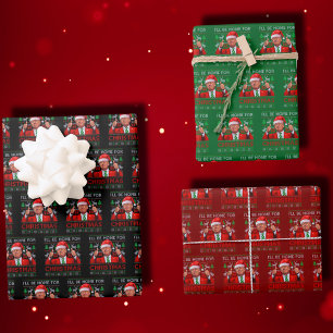 Hoja De Papel De Regalo Funny Santa Trump Estaré en casa para Navidades