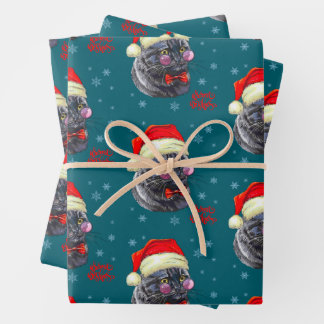 Hoja De Papel De Regalo Funny Sophisticated Santa Hat Cat