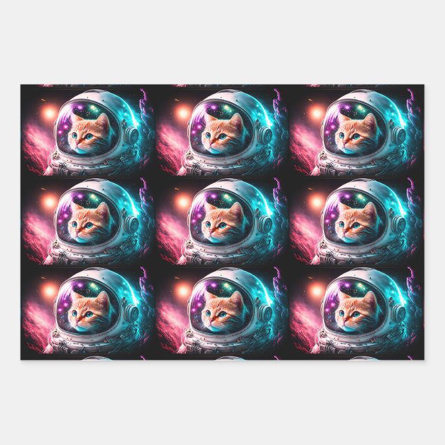 Hoja De Papel De Regalo Funny Space Cat Astronauta Kitty Galaxy Universe (Anverso)