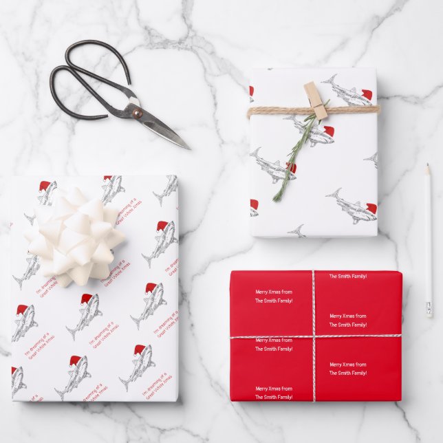 Hoja De Papel De Regalo Funny tarjeta Aussie Shark Xmas  (Anverso)