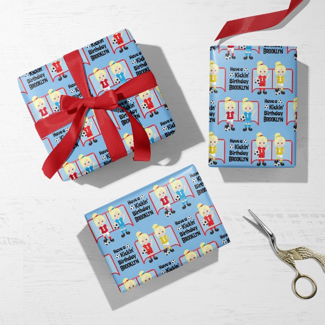 Hoja De Papel De Regalo Fútbol Chica rubio personalizado (Subido por el creador)