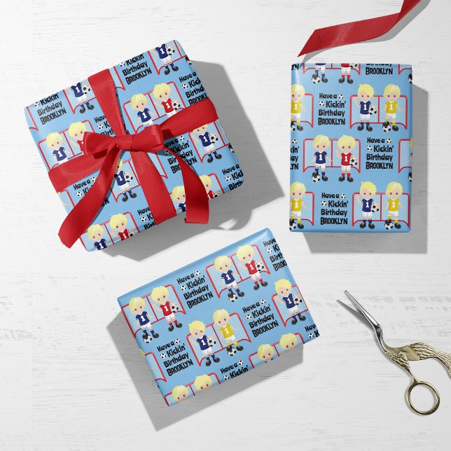 Hoja De Papel De Regalo Fútbol de chico rubio personalizado (Subido por el creador)