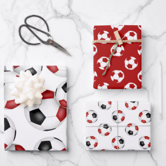Hoja De Papel De Regalo Fútbol de equipo rojo de coordinación del 3% negro