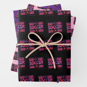Hoja De Papel De Regalo Fútbol Femenino Tipografía Geométrica Retro