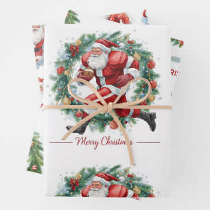 Hoja De Papel De Regalo Fútbol Navidad con Santa Claus