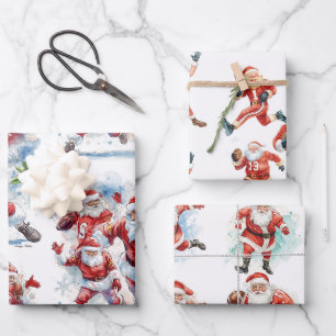 Hoja De Papel De Regalo Fútbol navideño con Papá Noel