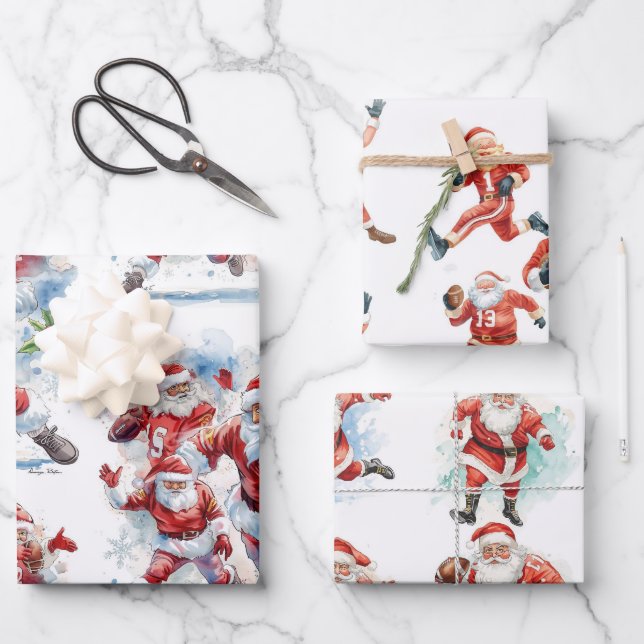 Hoja De Papel De Regalo Fútbol navideño con Papá Noel (Anverso)