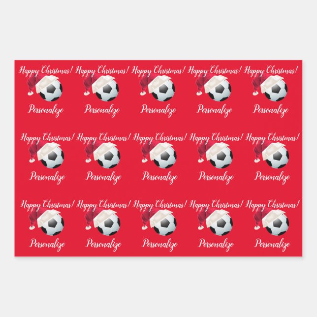 Hoja De Papel De Regalo Fútbol personalizado navidad    Santa Wra (Anverso)