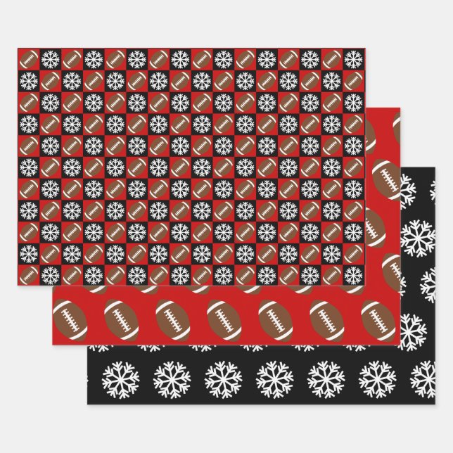Hoja De Papel De Regalo Fútbol y Navidades rojos y negros copos de nieve (Set)