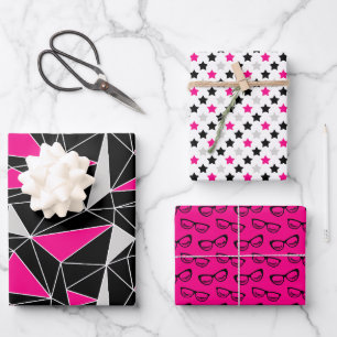 Hoja De Papel De Regalo Gafas Black Pink Geometry Stars