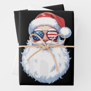 Hoja De Papel De Regalo Gafas de sol patrióticas de Navidad de Santa Claus